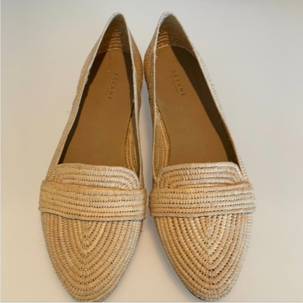 Sezane Tan Woven Flats with Artisanal Design